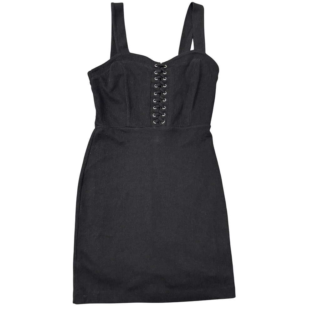 Forever 21 Black Corduroy Mini‎ Dress Lace Up Front Sleeveless Casual